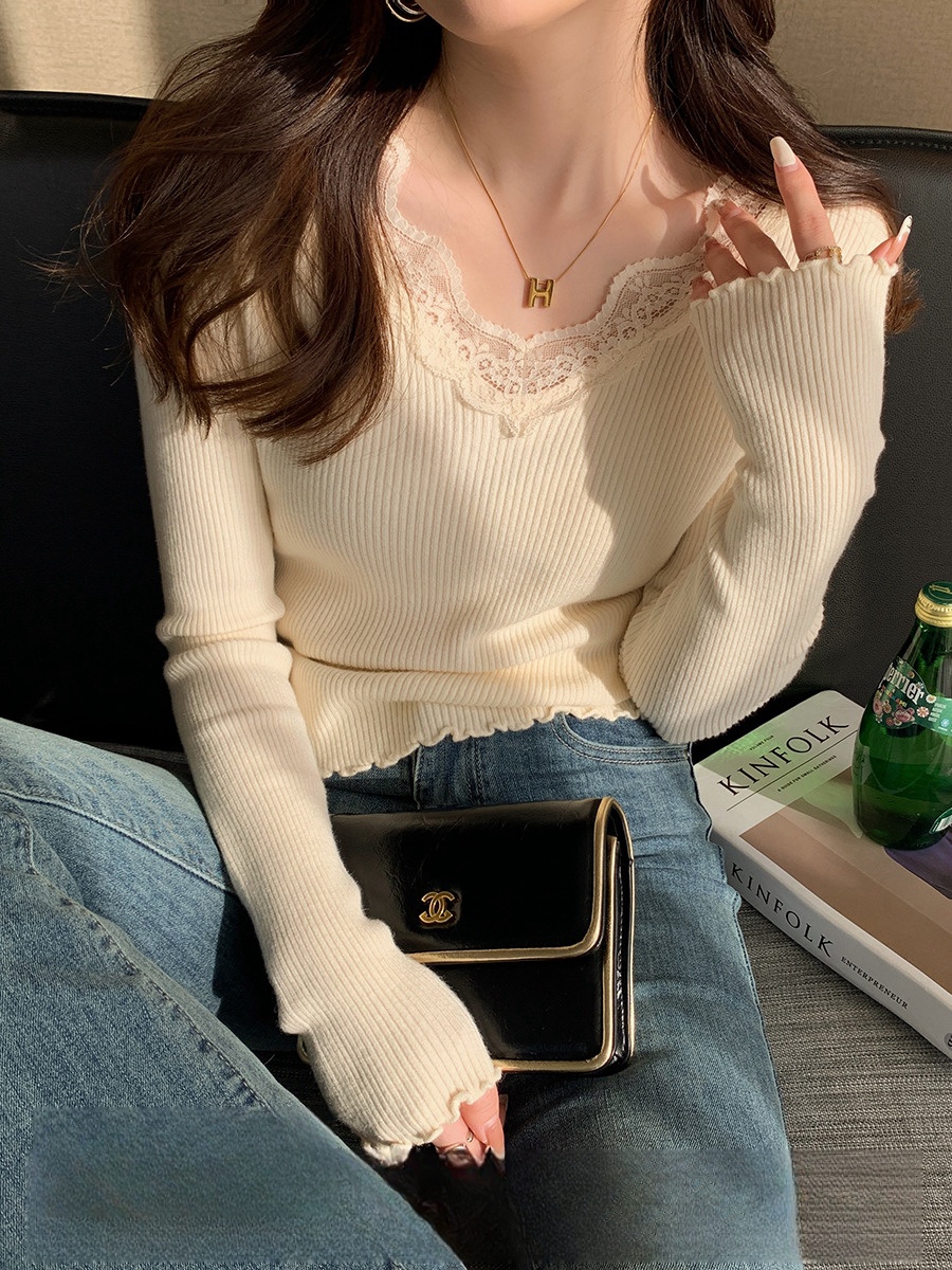 打底衫2023秋冬女新款內搭高級感v領針織衫黑色毛衣洋氣修身上衣