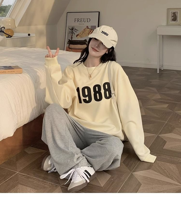 Harajuku BF thickened velvet pullover round neck sweatshirt for female students salt loose top autumn and winter coat lazy style