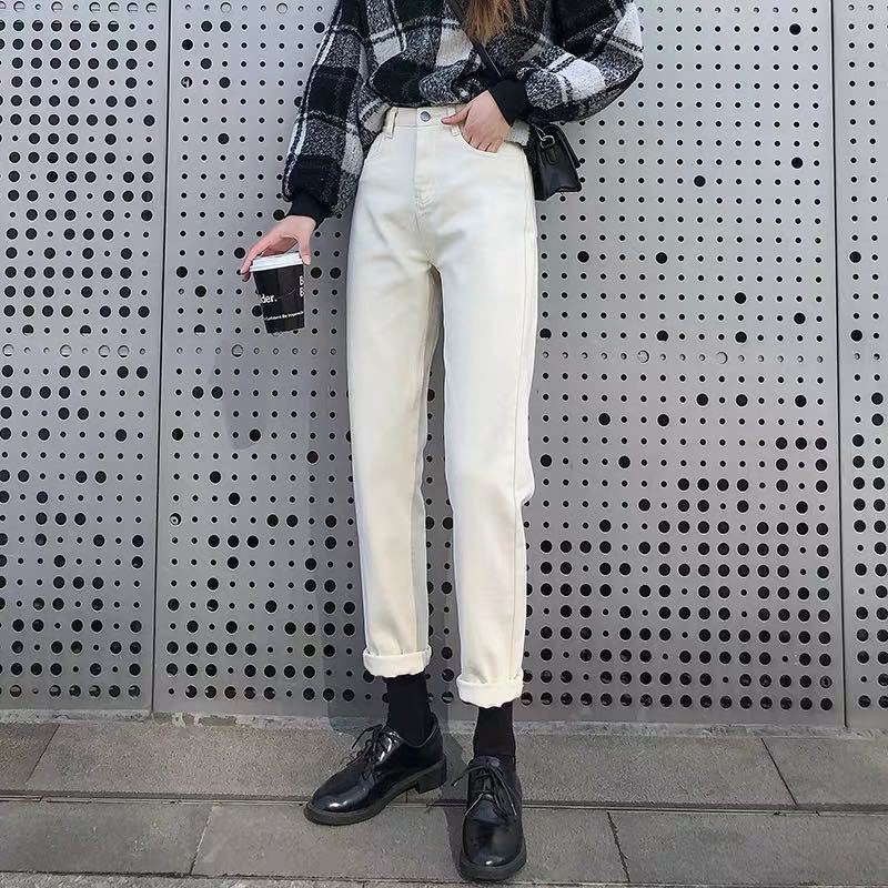 百搭寬鬆哈倫牛仔褲女高腰2023新款秋冬寬鬆闊腿蘿蔔老爹牛仔褲潮