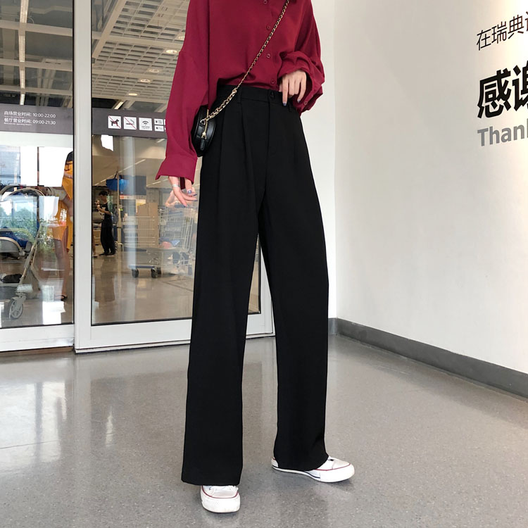 Actual shot ~ 2023 Korean version black high-waist slim straight pants wide-leg pants for women