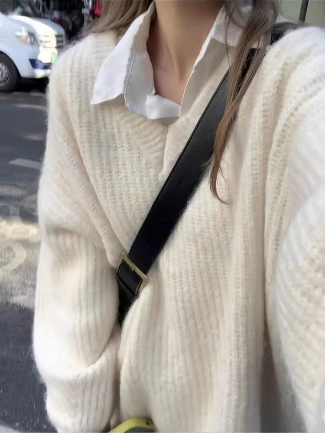 198#慵懶風V領毛衣女學生韓系寬鬆軟糯套頭百搭針織衫