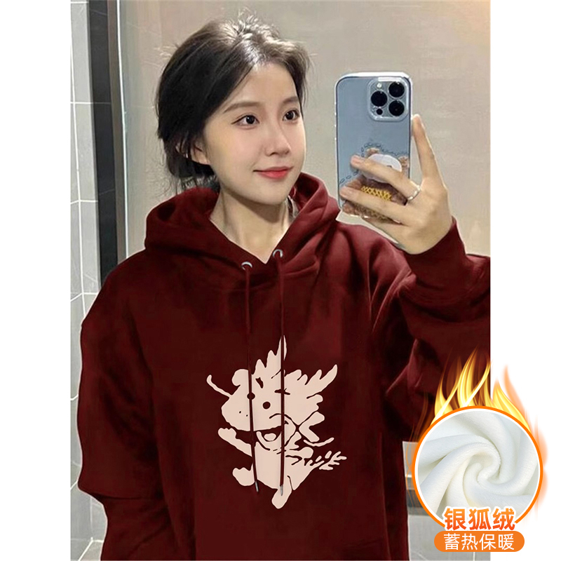 華棉複合銀狐絨 秋冬新款連帽衛衣女