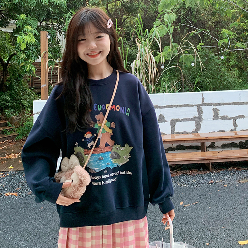 防棉華棉複合牛奶絲300克/銀狐絨400克圓領衛衣女