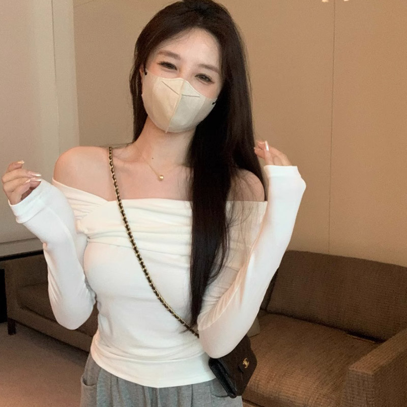 Pure Desire Sexy Hot Girl Long Sleeve Top Women's Autumn New Korean Style Slant Collar One Shoulder Slim T-shirt