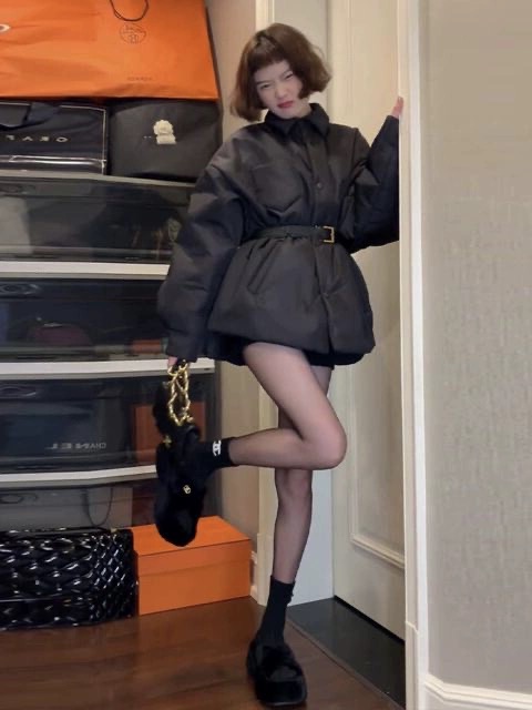 Korean style bread coat winter new style for small women high-end fashion slim black waist cotton jacket trendy