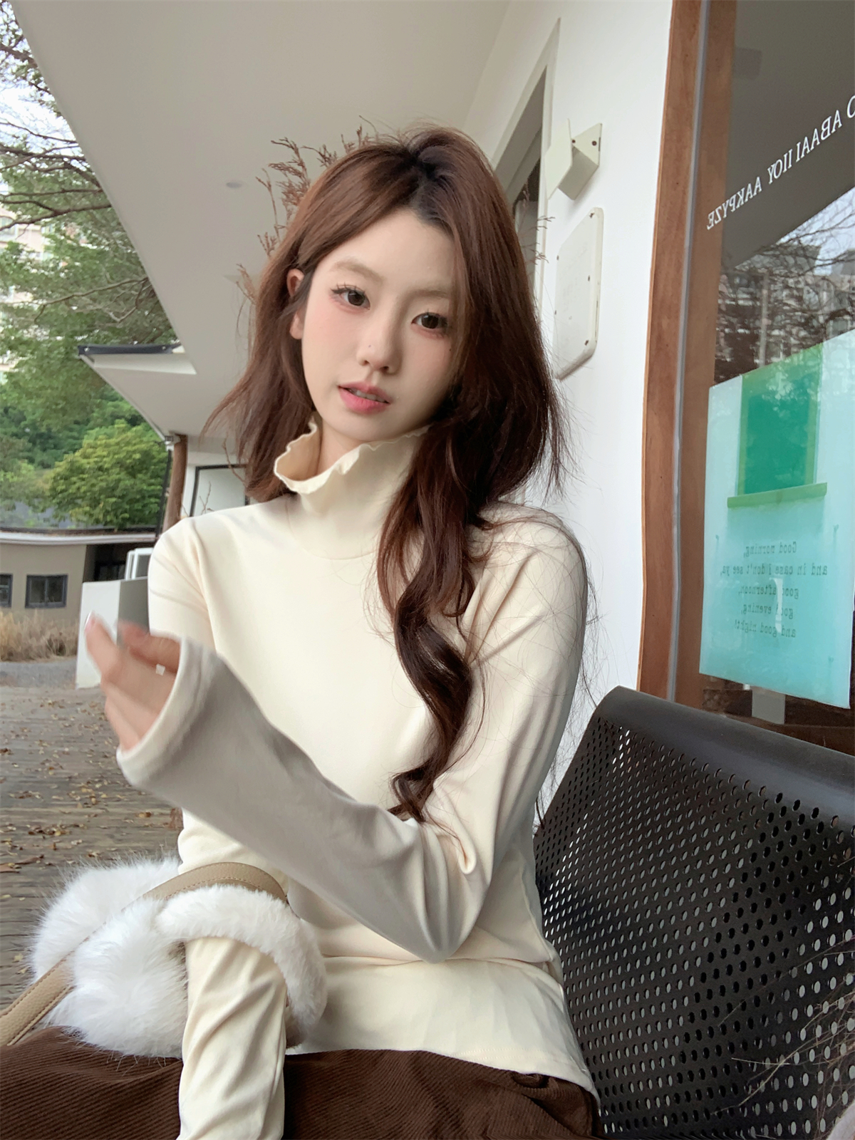 實拍 秋冬韓版高領木耳邊設計感純色德絨保暖內搭T恤打底上衣