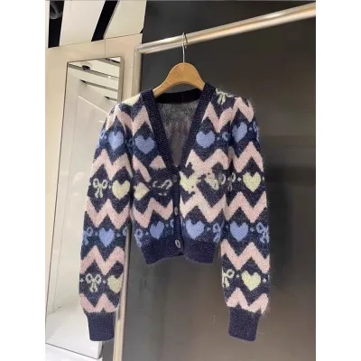 買手店高級感小香風撞色V領毛衣外套女2023早秋新款寬鬆薄款上衣
