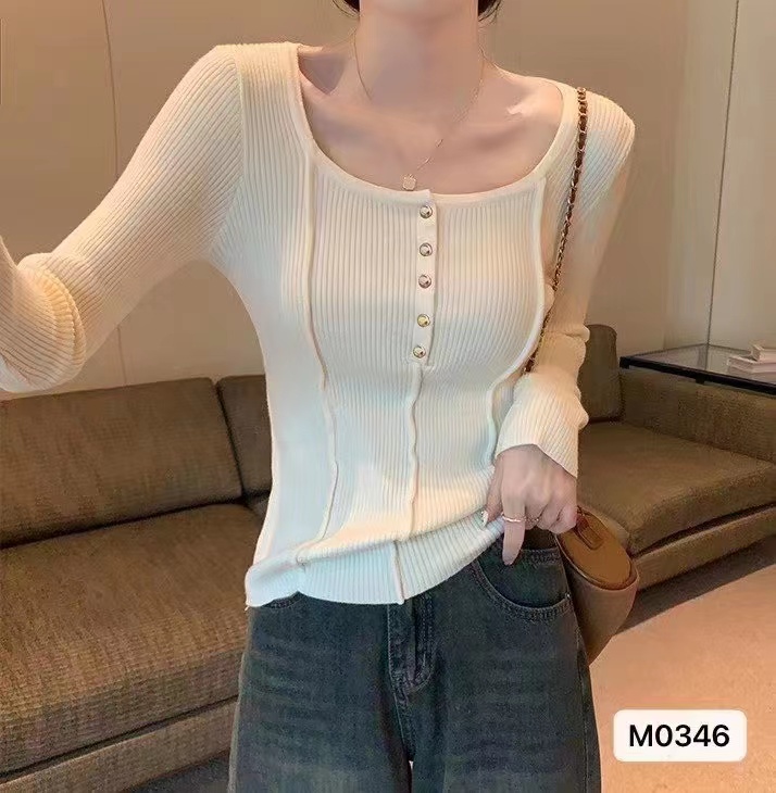 2023秋冬韓版甜美減齡娃娃領木耳邊紋理弧形開衫上衣女