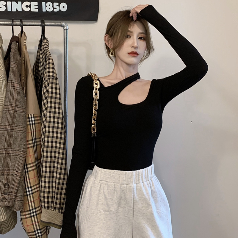 Early autumn niche long-sleeved T-shirt for women autumn new Korean style irregular top hot girl slim fit versatile bottoming shirt