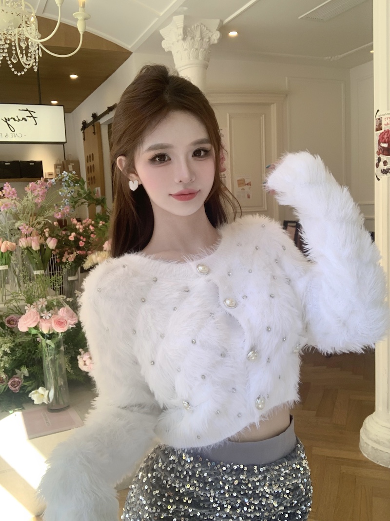 Actual shot of French socialite mink velvet sweater for women, lazy style, long-sleeved knitted cardigan jacket top