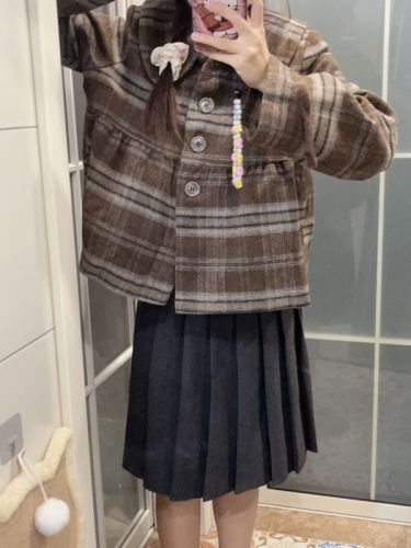 !  Girls' high school miu style woolen skirt mid-length pleated skirt autumn and winter for women who look slim and small