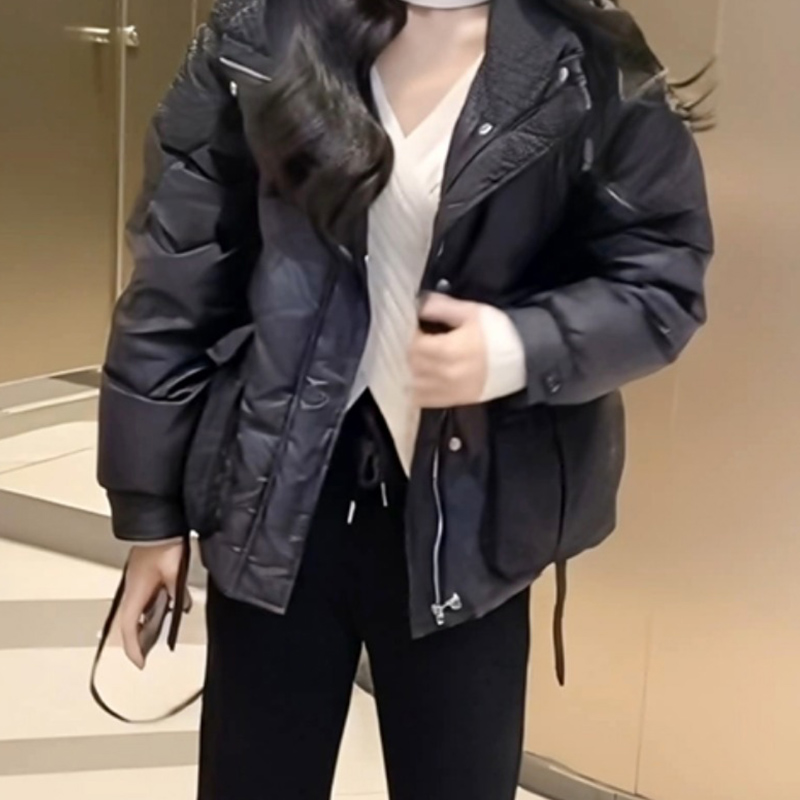 Quality Inspection Official Picture Shiny Down Cotton Jacket Women's 2023 Winter Season New Design Stand Collar Small Plaid Short Jacket