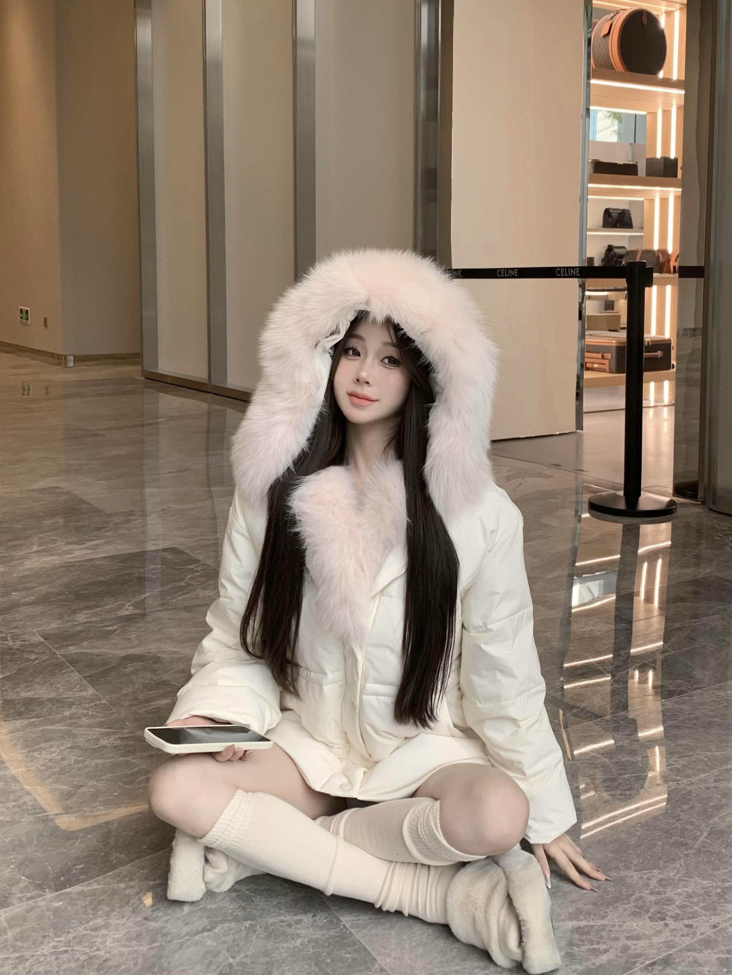 Detachable fur collar, custom-dyed thickened quilted jacket