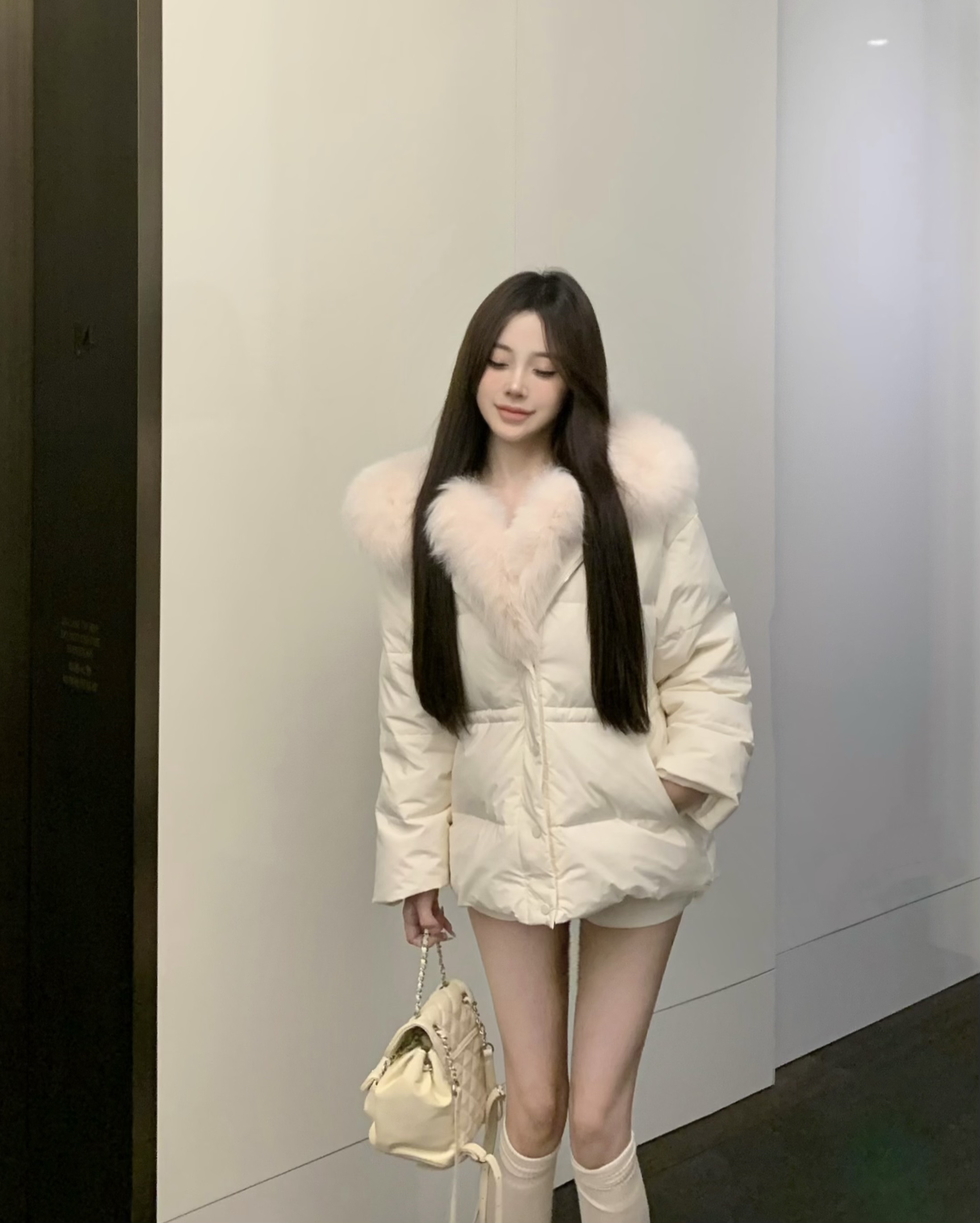 Detachable fur collar, custom-dyed thickened quilted jacket