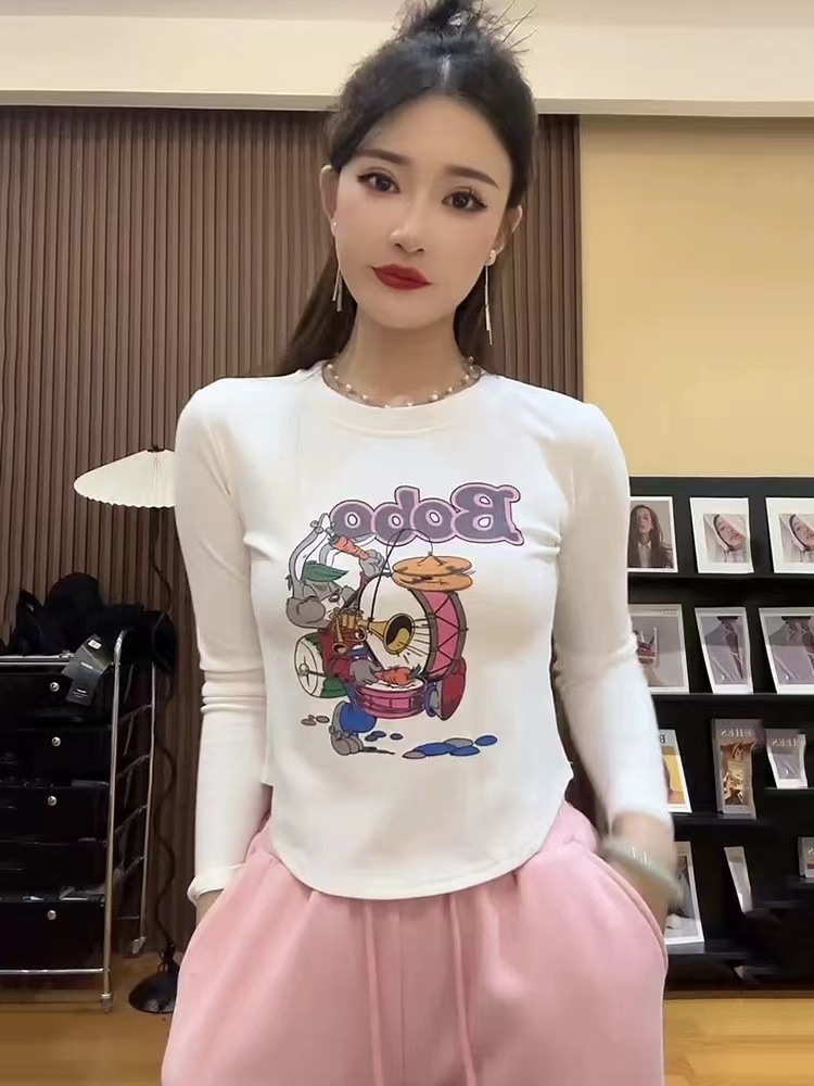設計感小眾今年流行好看上衣秋冬新款百搭圓領打底加厚長袖t恤女