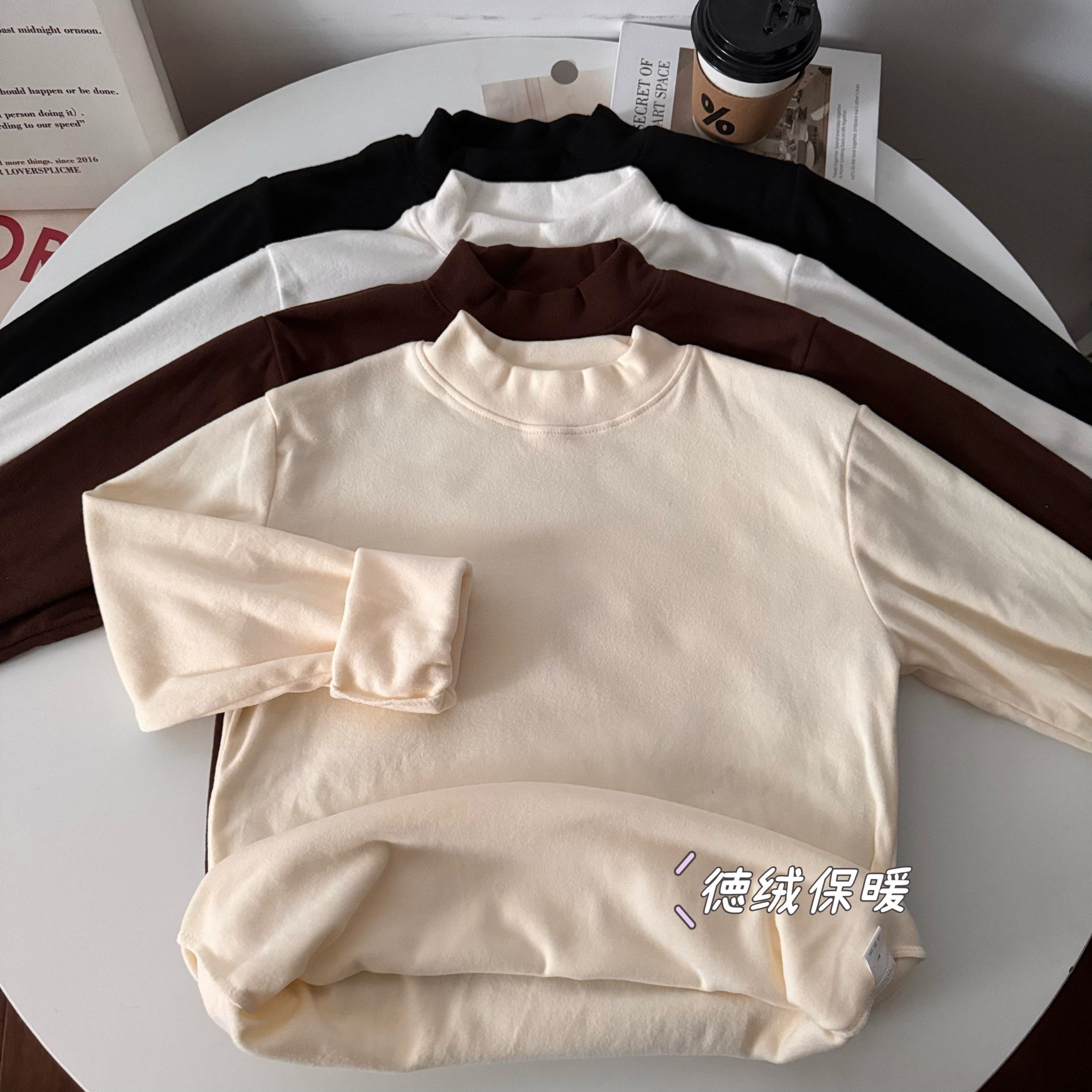 Actual shot of winter Korean style German velvet thermal underwear for women with half turtleneck and velvet outer wear long-sleeved T-shirt bottoming top