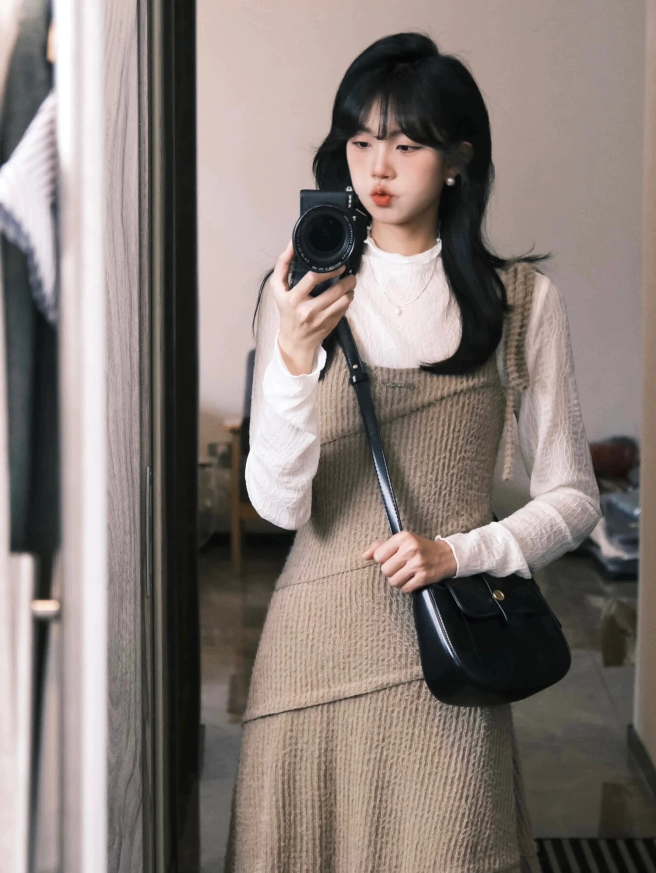 小個子深秋冬季女裝新款穿搭一整套韓劇女主減齡連衣裙子兩件套裝