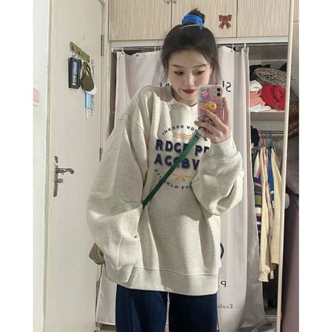 Harajuku BF thickened velvet pullover round neck sweatshirt for female students salt loose top autumn and winter coat lazy style