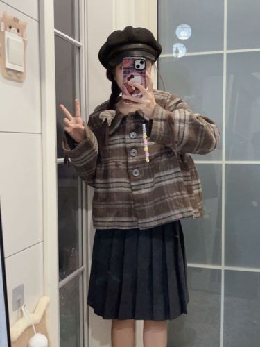 !  Girls' high school miu style woolen skirt mid-length pleated skirt autumn and winter for women who look slim and small