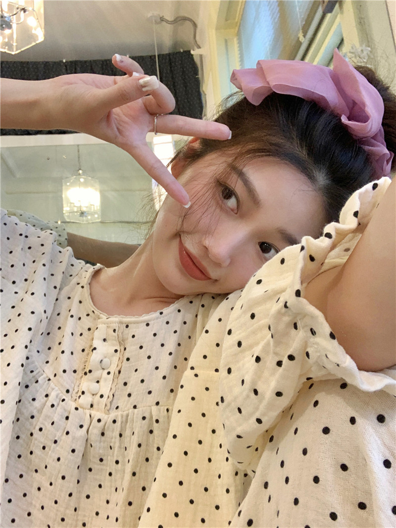 黑波點網紅ins春秋季新款睡衣女長袖長褲韓版家居服套裝官方圖