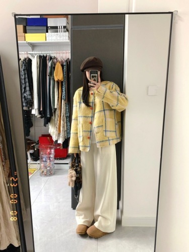 Yellow small fragrant style cashmere woolen coat for women in spring, autumn, autumn and winter, unique and super good-looking jacket, coat top