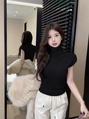 韩版高领收腰加厚无袖针织T恤性感修身洋气打底毛针织衫女秋冬季