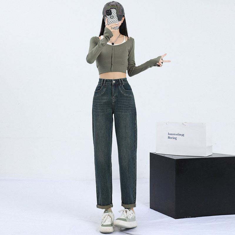 實拍2024早春新款高腰小腳哈倫褲女