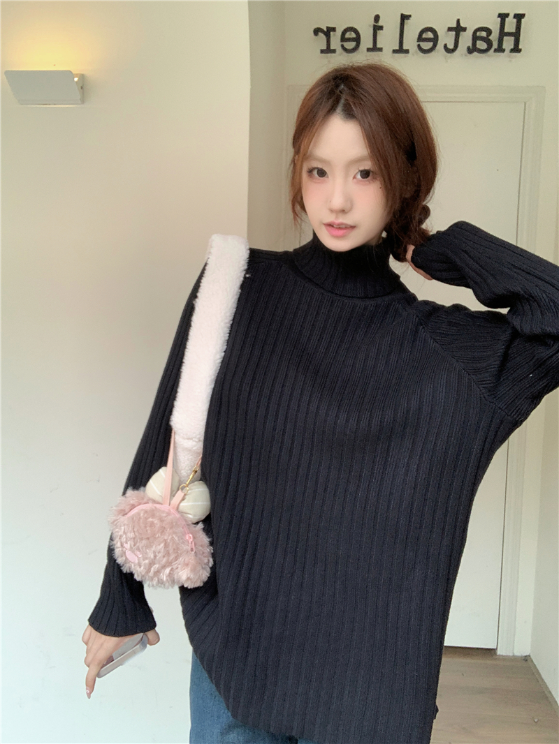 實拍~韓版美拉德慵懶高領中長款寬鬆彈力加厚毛衣 14色