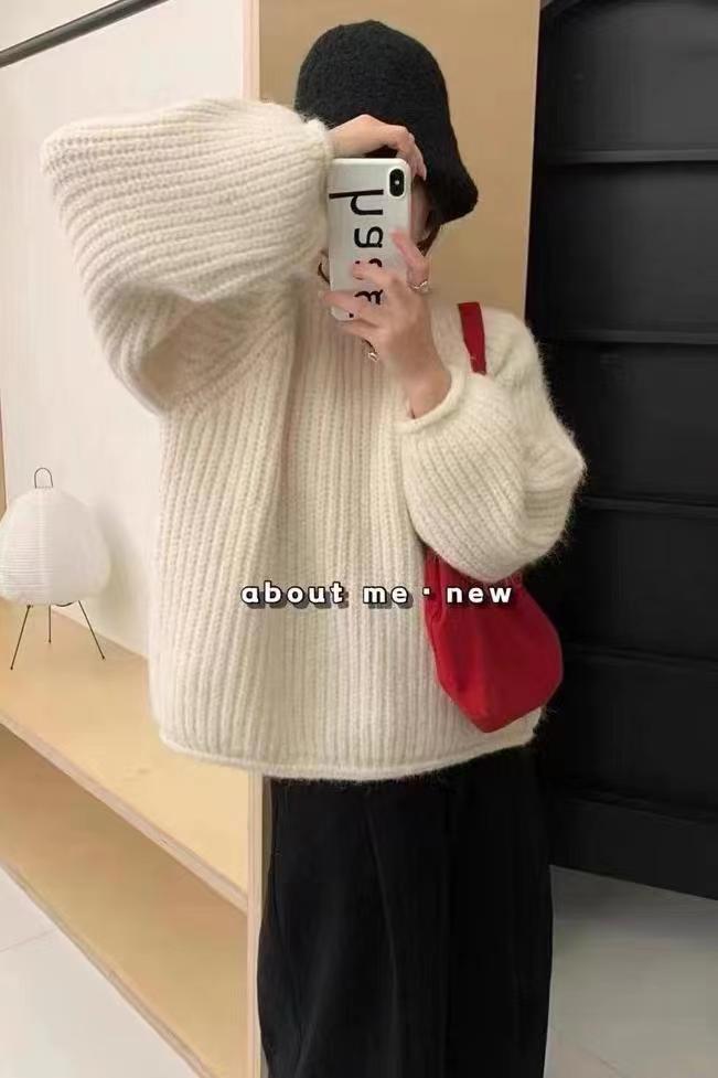 高級感毛衣女款秋冬2023新款粗針超好看韓系慵懶風粗線加厚針織衫