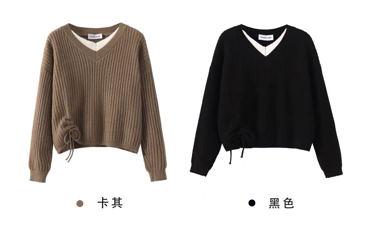 2023秋款大碼女裝甜美學院風套頭收腰拼接領胖mm顯瘦減齡毛衣