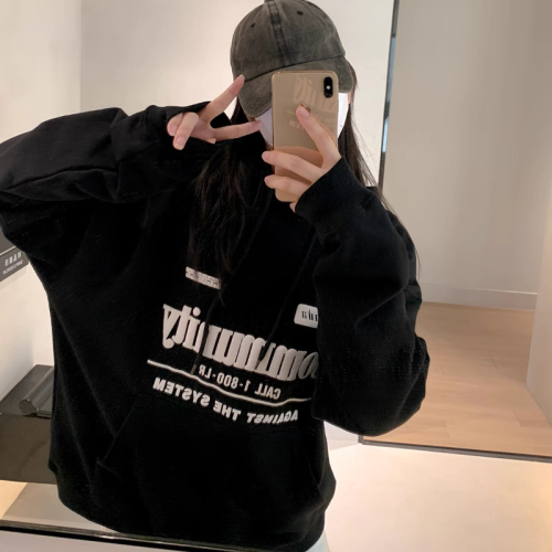 Official picture Korean version of autumn and winter trendy letter printed hooded sweatshirt for women, fashionable loose and versatile top