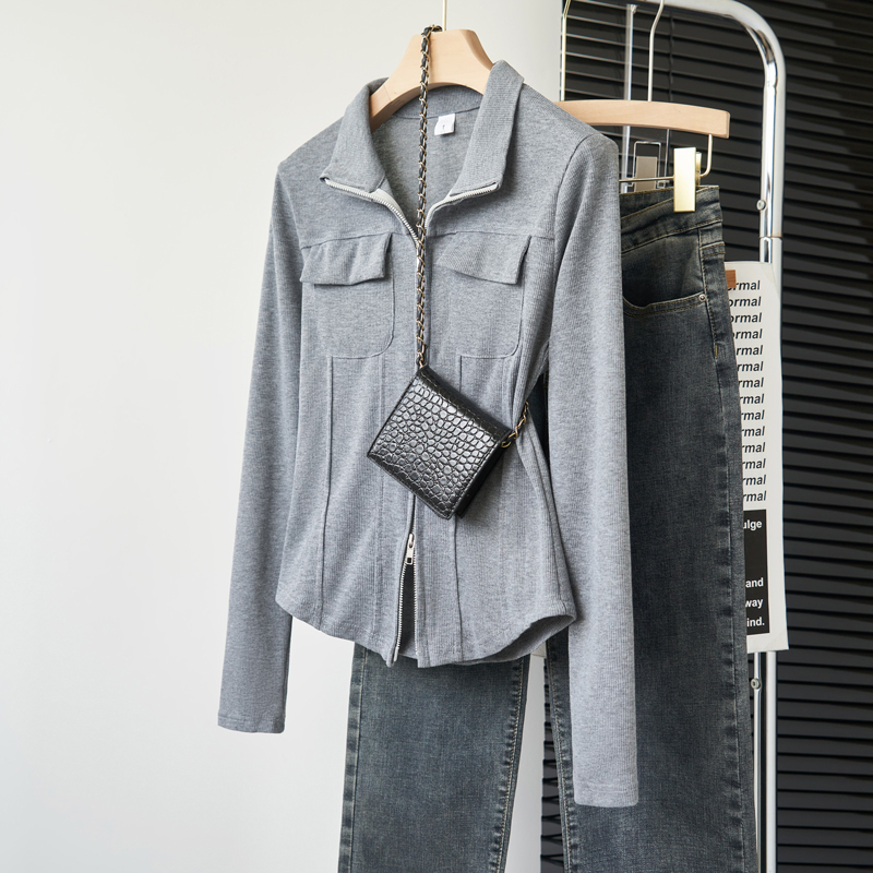 Real shot of the original short coat for hot girls plus size autumn new style zipper temperament slim top for women