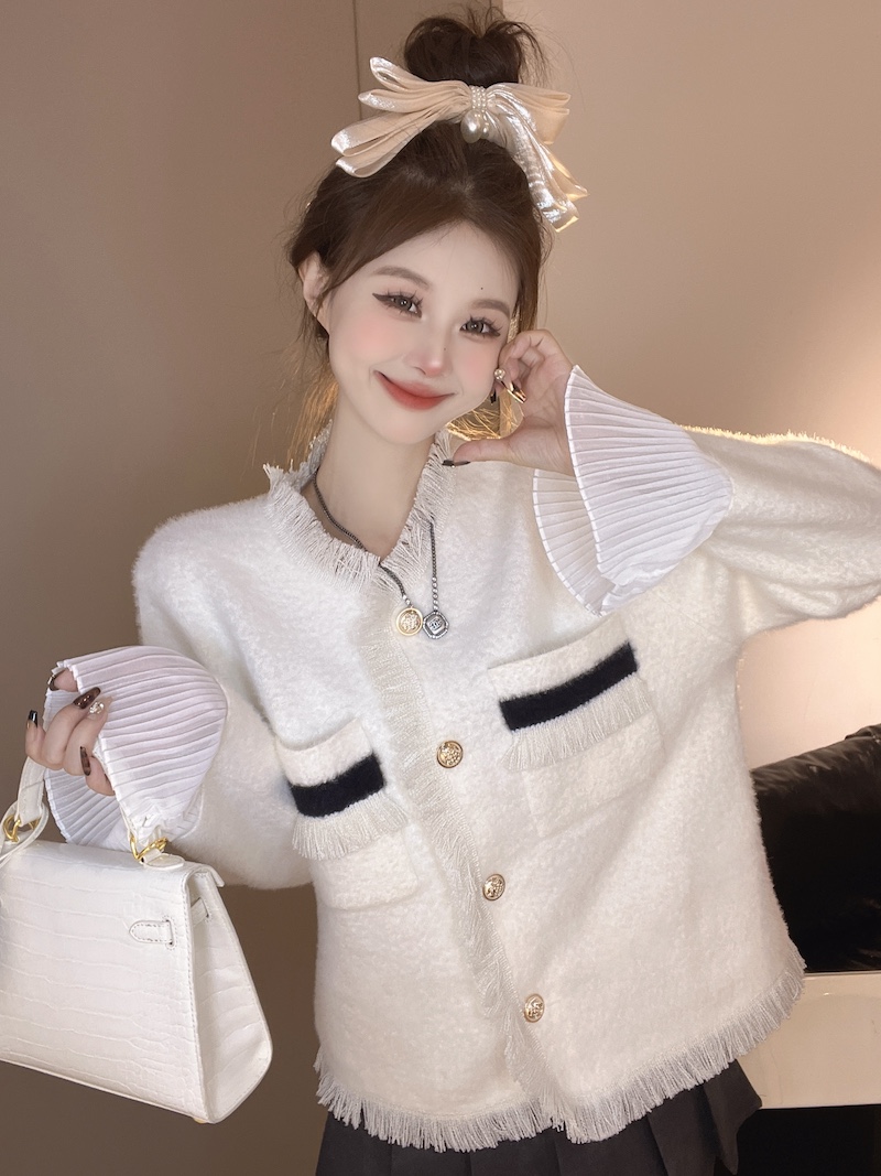 實拍 小香風高級感短款毛衣外套女新款春秋法式名媛氣質上衣