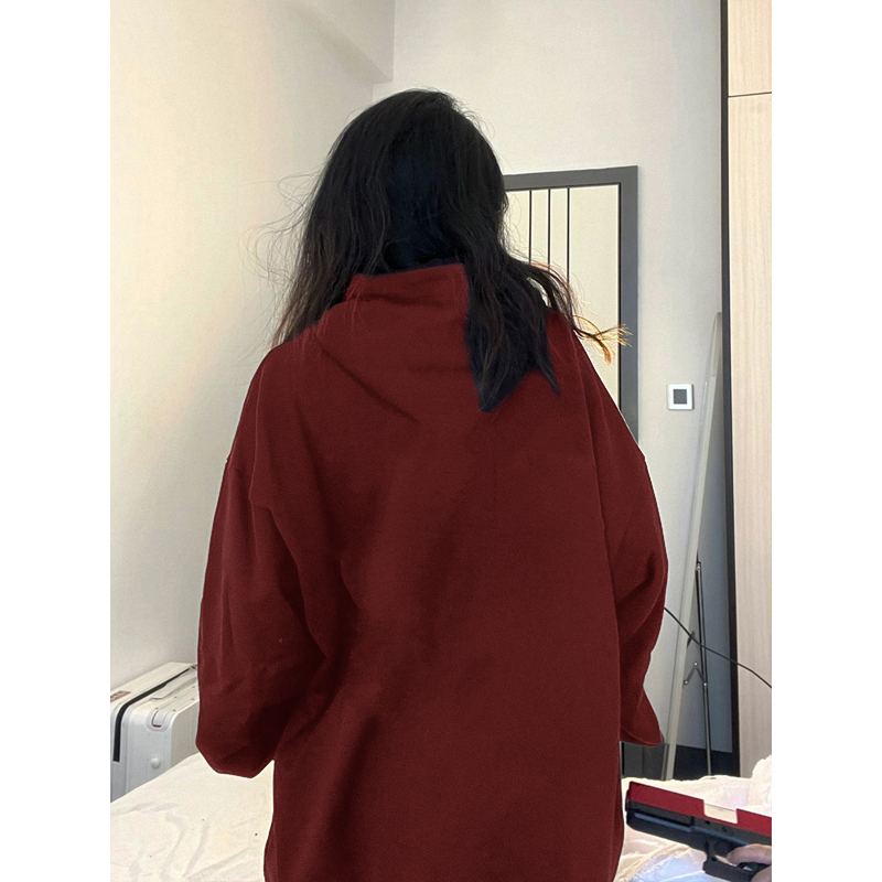 酒紅色聖誕穿搭加絨連帽衛衣女款2023新款冬季小個子長袖上衣