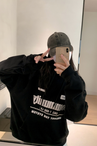 Official picture Korean version of autumn and winter trendy letter printed hooded sweatshirt for women, fashionable loose and versatile top