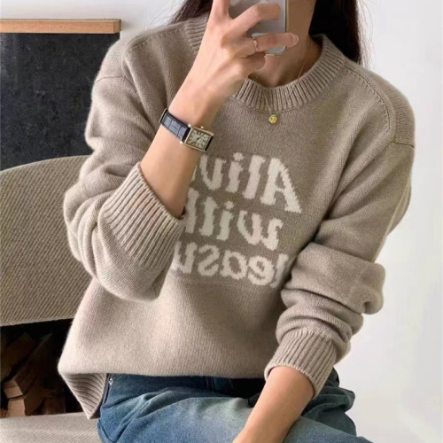 Autumn and winter new style GRACIA women's stylish round neck letter jacquard sweater from Dongdaemun, South Korea.