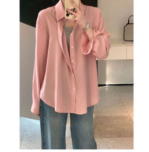 French Hong Kong style pink polo shirt for women 2024 early spring new style chic temperament design niche unique top