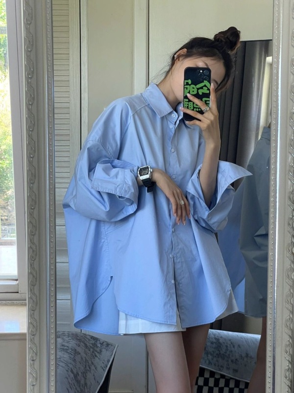 JYCCCCCC 白色長袖襯衫女小眾寬鬆純色慵懶風早春新款百搭上衣