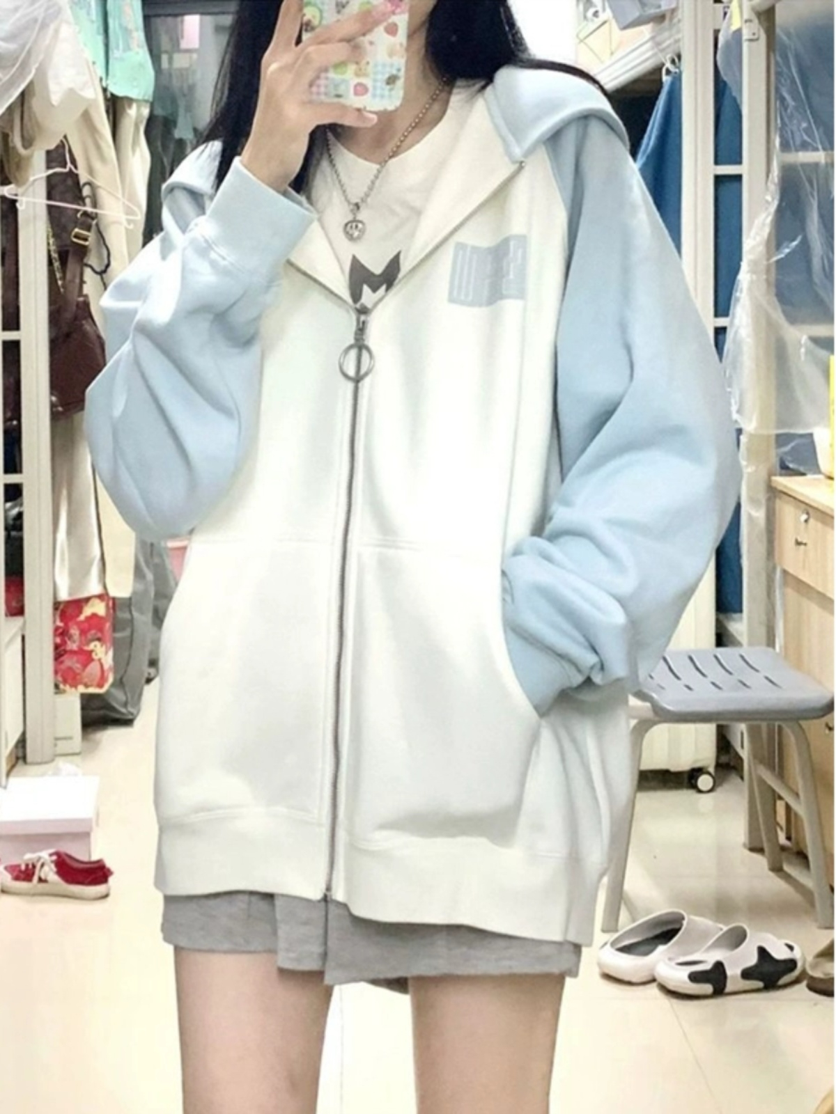 加絨鹽系少女休閒運動服女秋冬季韓版拼色衛衣減齡學院風
