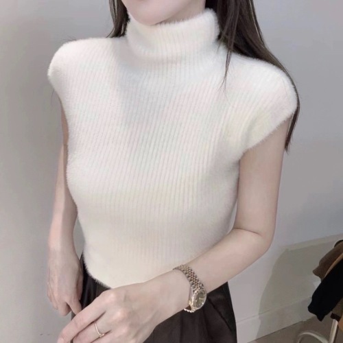 韩版高领收腰加厚无袖针织T恤性感修身洋气打底毛针织衫女秋冬季