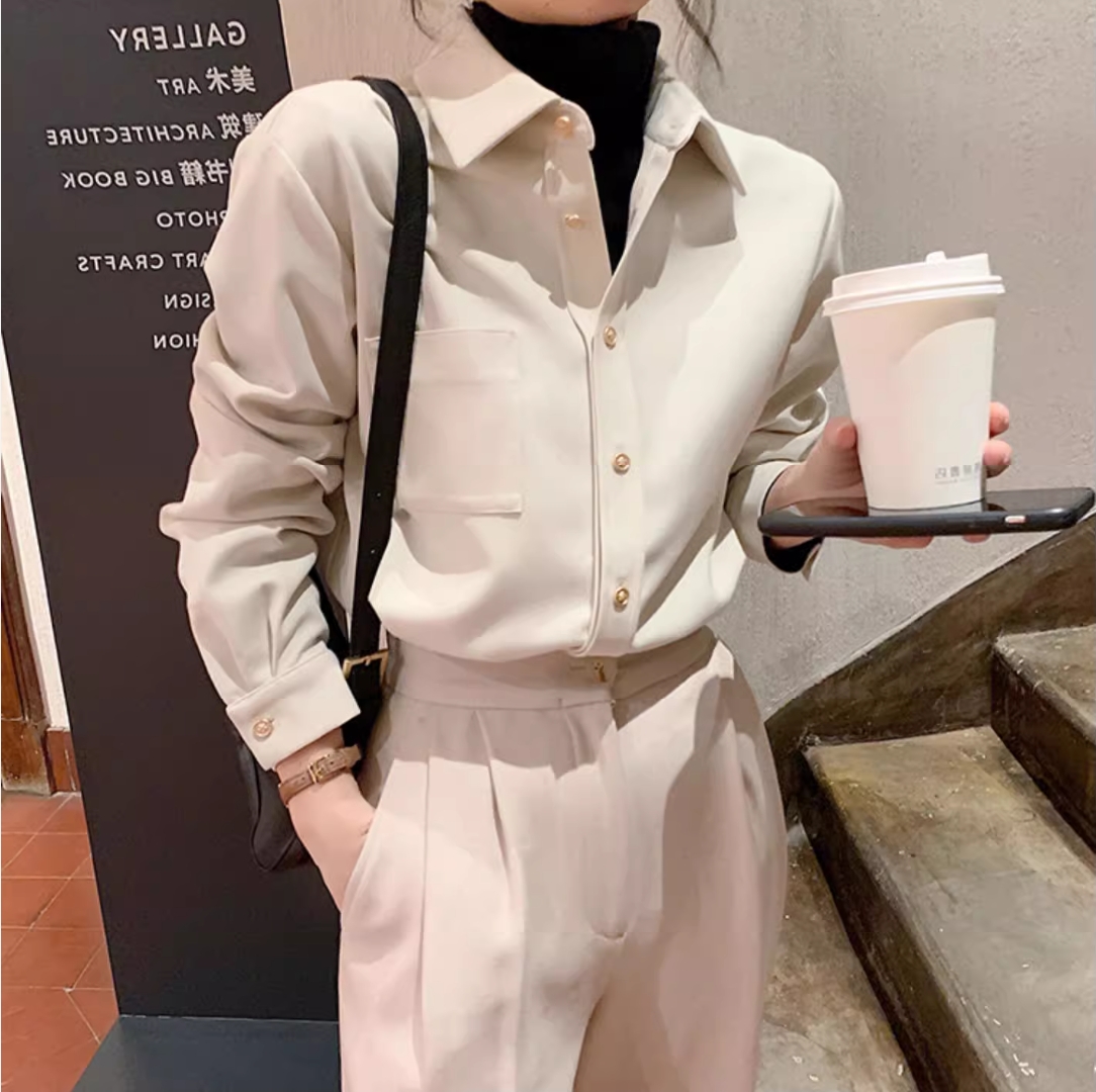 法式磨毛加厚白色襯衫女春秋長袖高級感小眾別致復古港味疊穿襯衣
