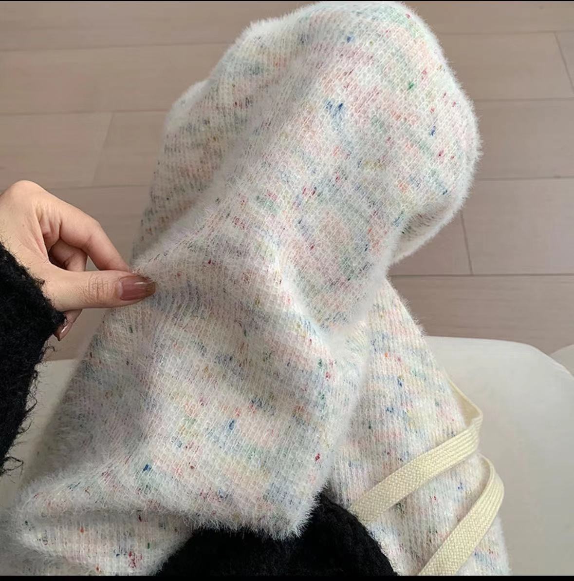網圖 原版面料 彩虹水貂毛糯米褲子女秋冬高腰垂感闊腿褲