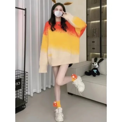 韓版設計感慵懶風漸變色套頭毛衣女秋冬甜美洋氣休閒外穿針織上衣