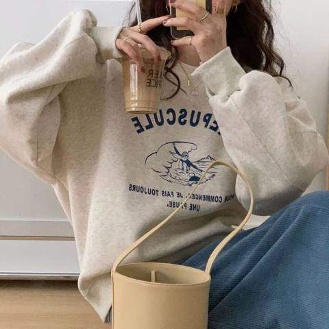 Harajuku BF thickened velvet pullover round neck sweatshirt for female students salt loose top autumn and winter coat lazy style