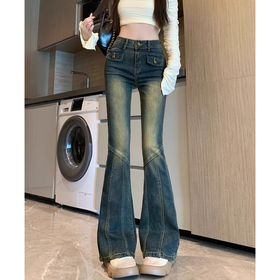 美式復古辣妹闊腿牛仔褲女秋冬新款高腰顯瘦百搭遮肉寬鬆直筒褲子