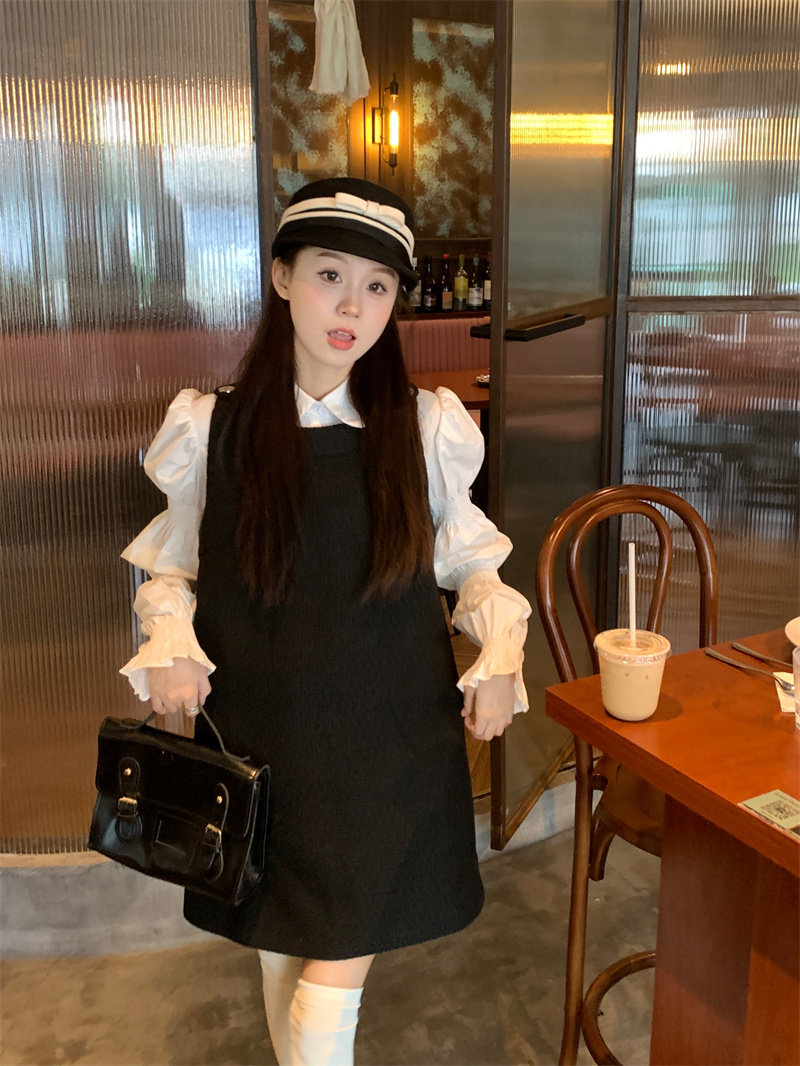 實拍 新款千金銀扣小香編織背心連衣裙+設計感襯衣