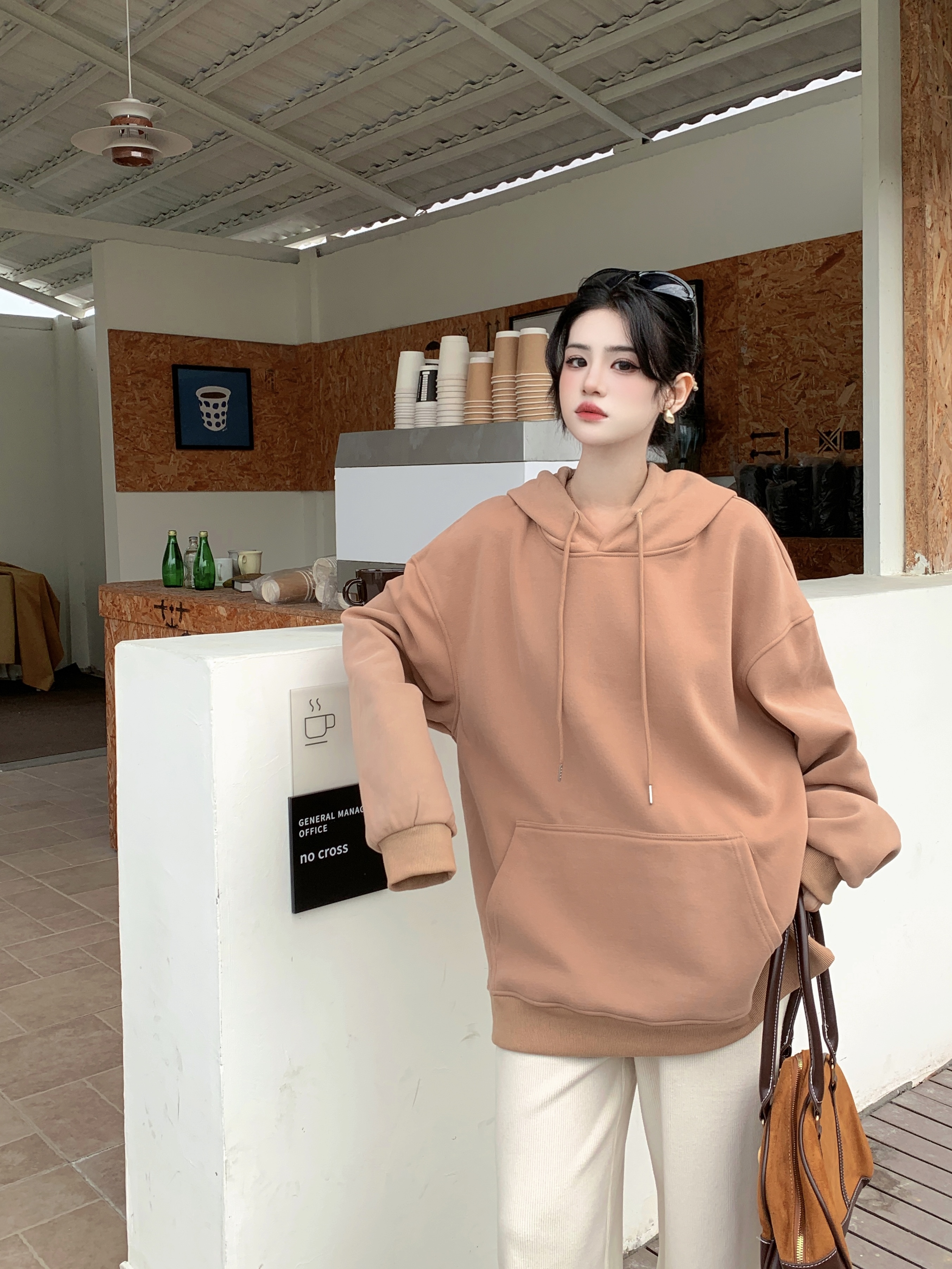 實拍美拉德秋冬復古加絨加厚連帽衛衣百搭寬鬆顯瘦慵懶風衛衣