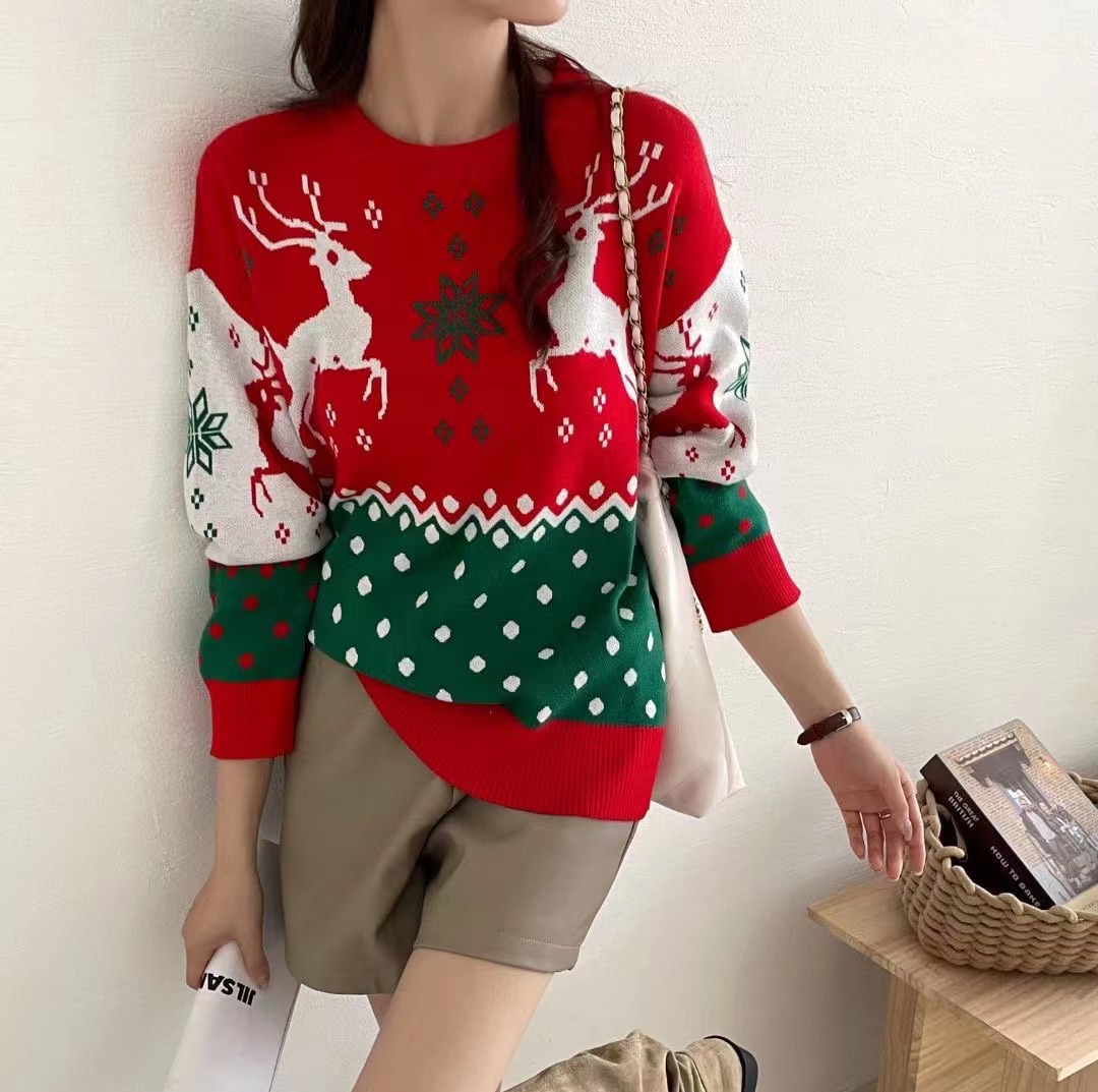 紅色毛衣女秋冬季新款聖誕穿搭龍年本命年衣服慵懶中長款針織上衣