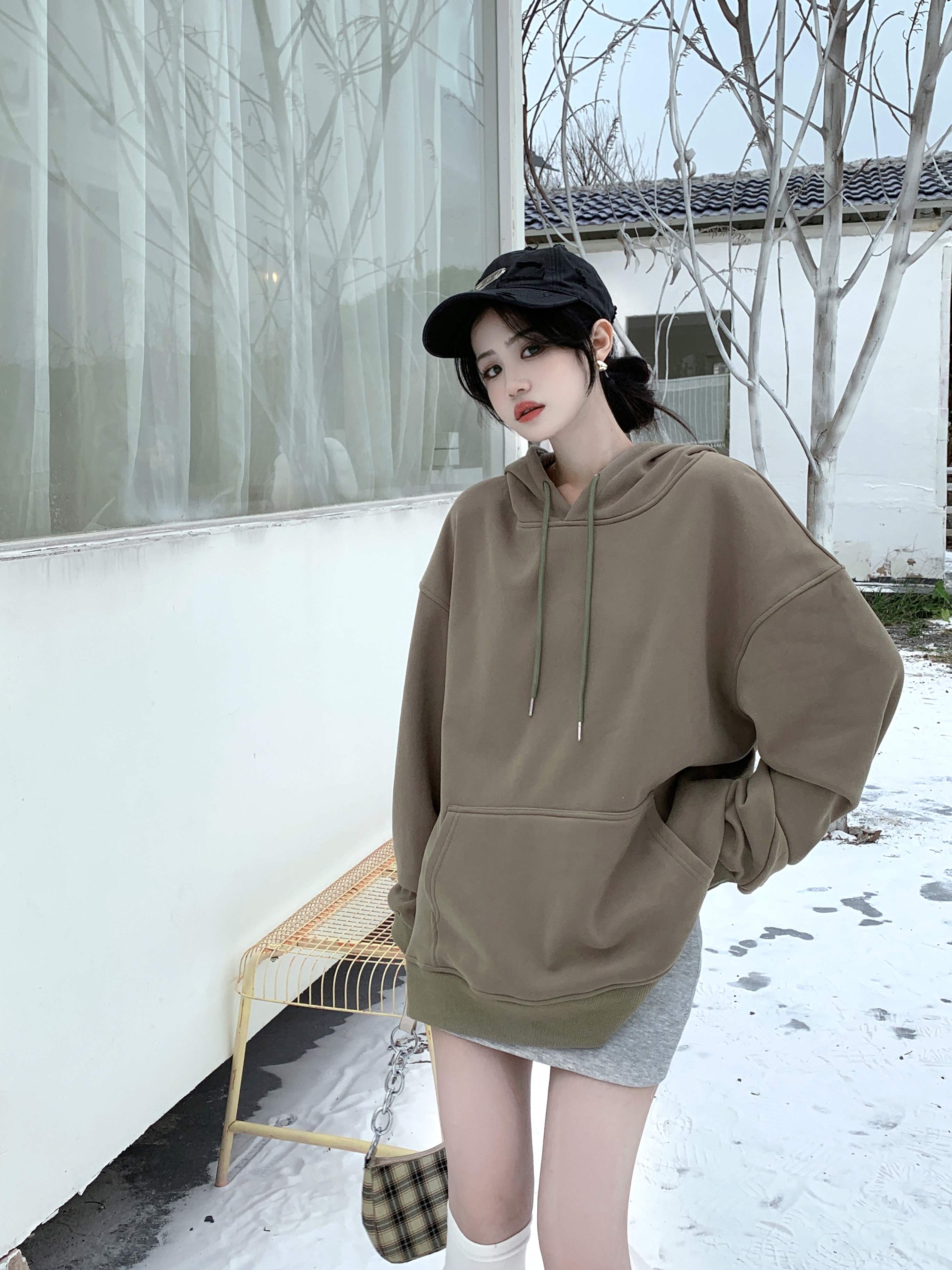 實拍美拉德秋冬復古加絨加厚連帽衛衣百搭寬鬆顯瘦慵懶風衛衣