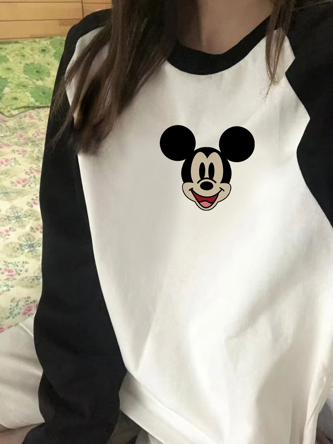 春秋季新款純棉長袖t恤女設計感小眾上衣撞色寬鬆減齡打底衫